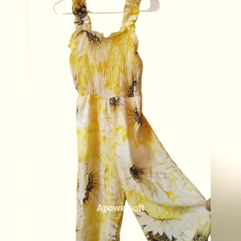H&m Sunflower Smocked Jumpsuit/Romper with pockets Womens Size XS - Picture 1 of 8
